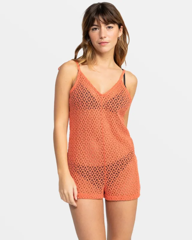 Ocean Riders Crochet Beach Romper - Apricot Brandy sold by Roxy