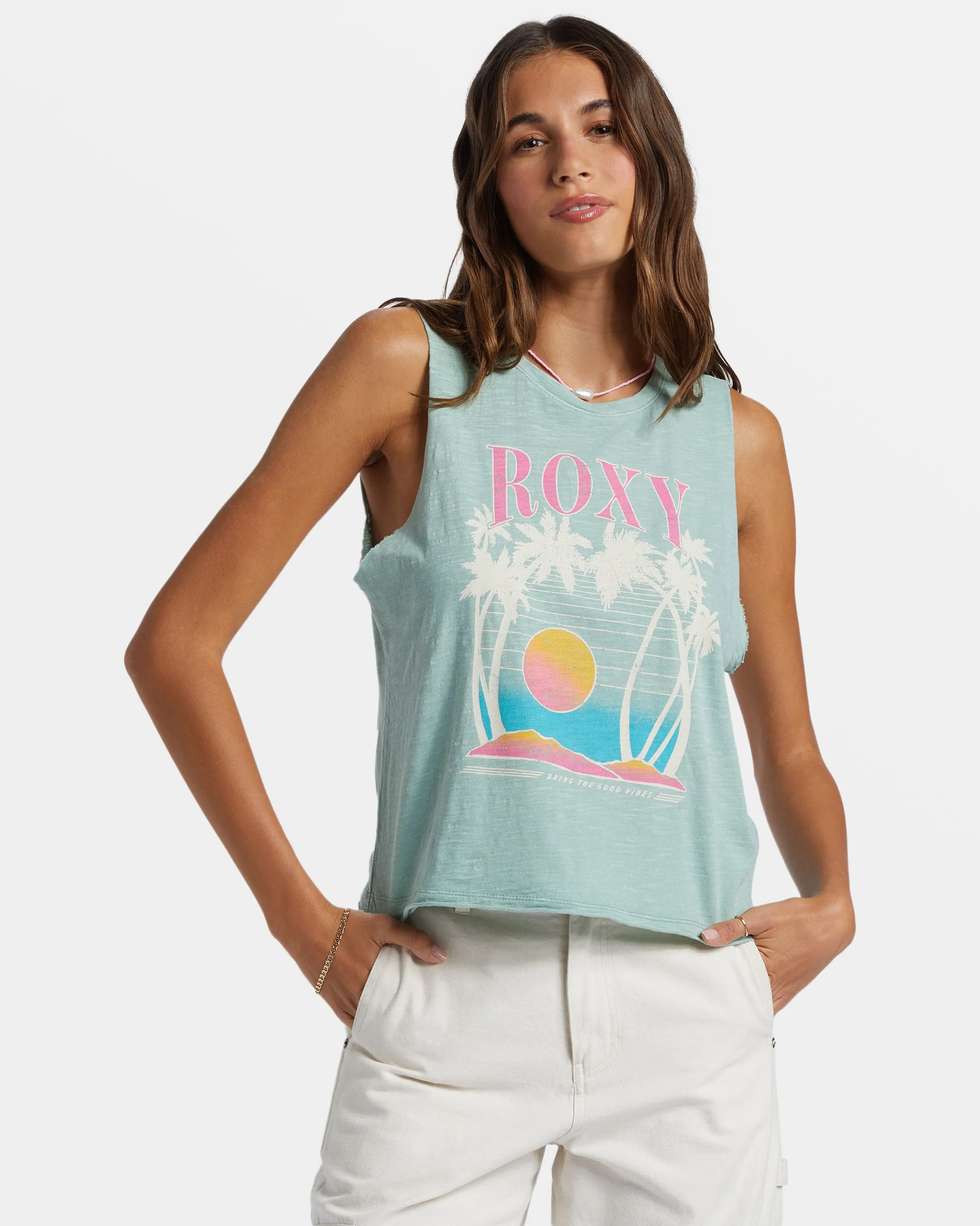Bring The Good Vibes Muscle Tank Top - Blue Surf sold by Roxy