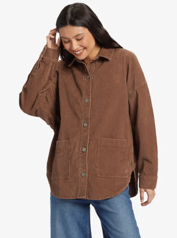 Kick Back Washed Corduroy Long Sleeve Overshirt - Sorrel Horse sold by Roxy