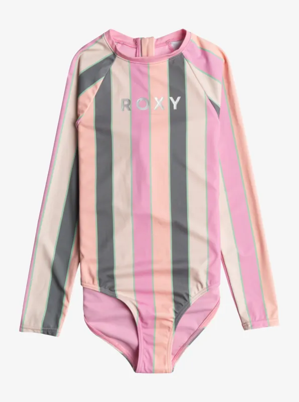 Girls 7-16 Very Vista One-Piece Rashguard - Agave Green Very Vista Stripe sold by Roxy