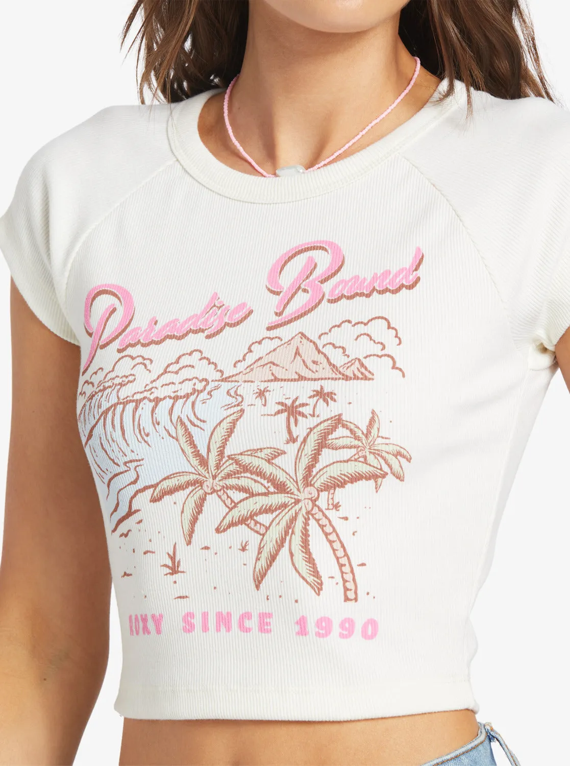 Paradise Bound Crop Ribbed T-Shirt - Egret sold by Roxy product image thumbnail 4