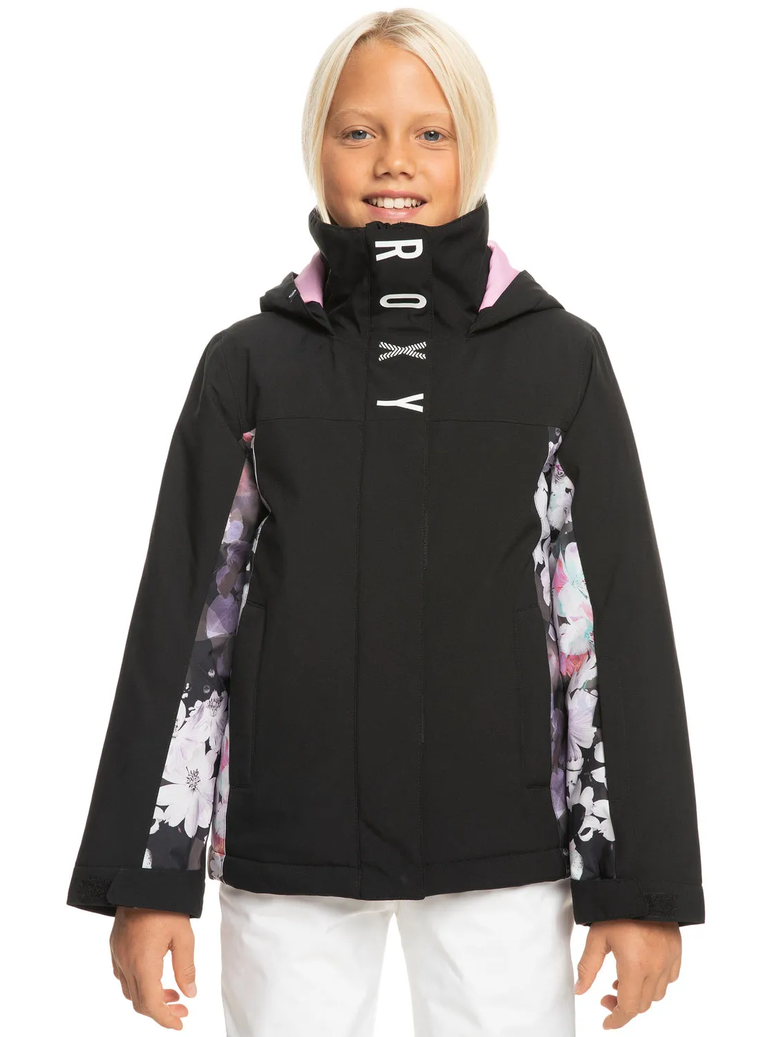 Girls 4-16 Galaxy Technical Snow Jacket - True Black Blurry Flower sold by Roxy