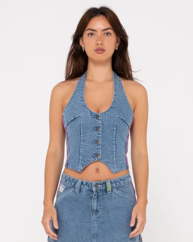 Flip Mommy Halter Neck Denim Vest sold by Rusty