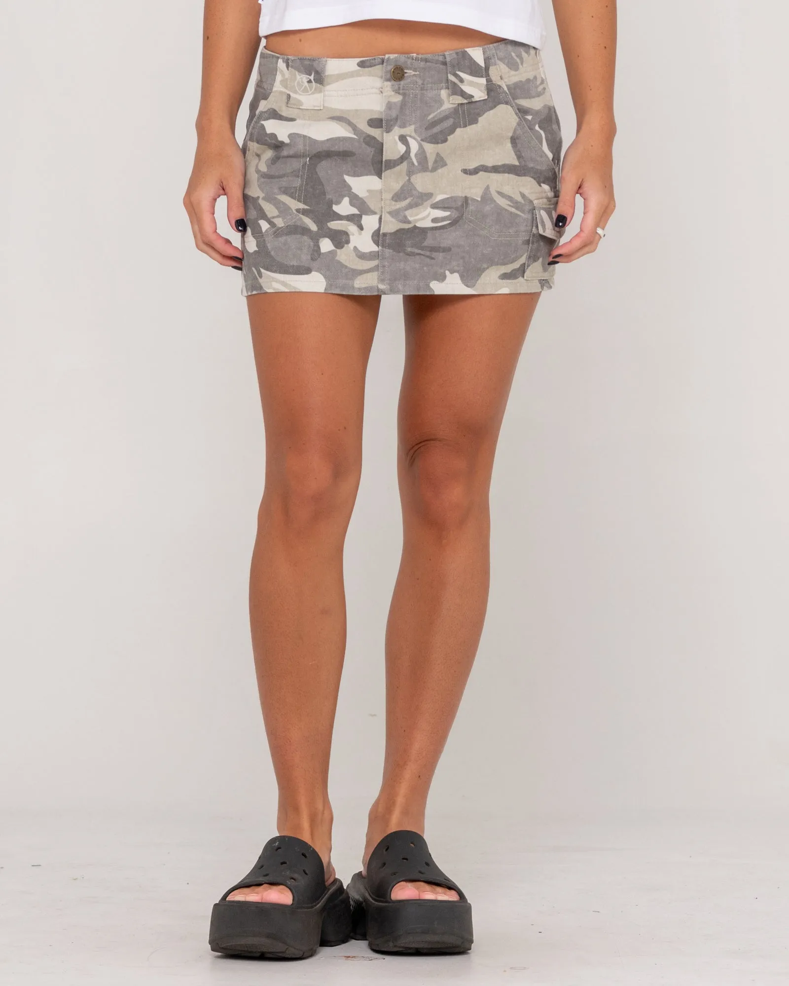 Camo-Mile Low Rise Mini Skirt sold by Rusty