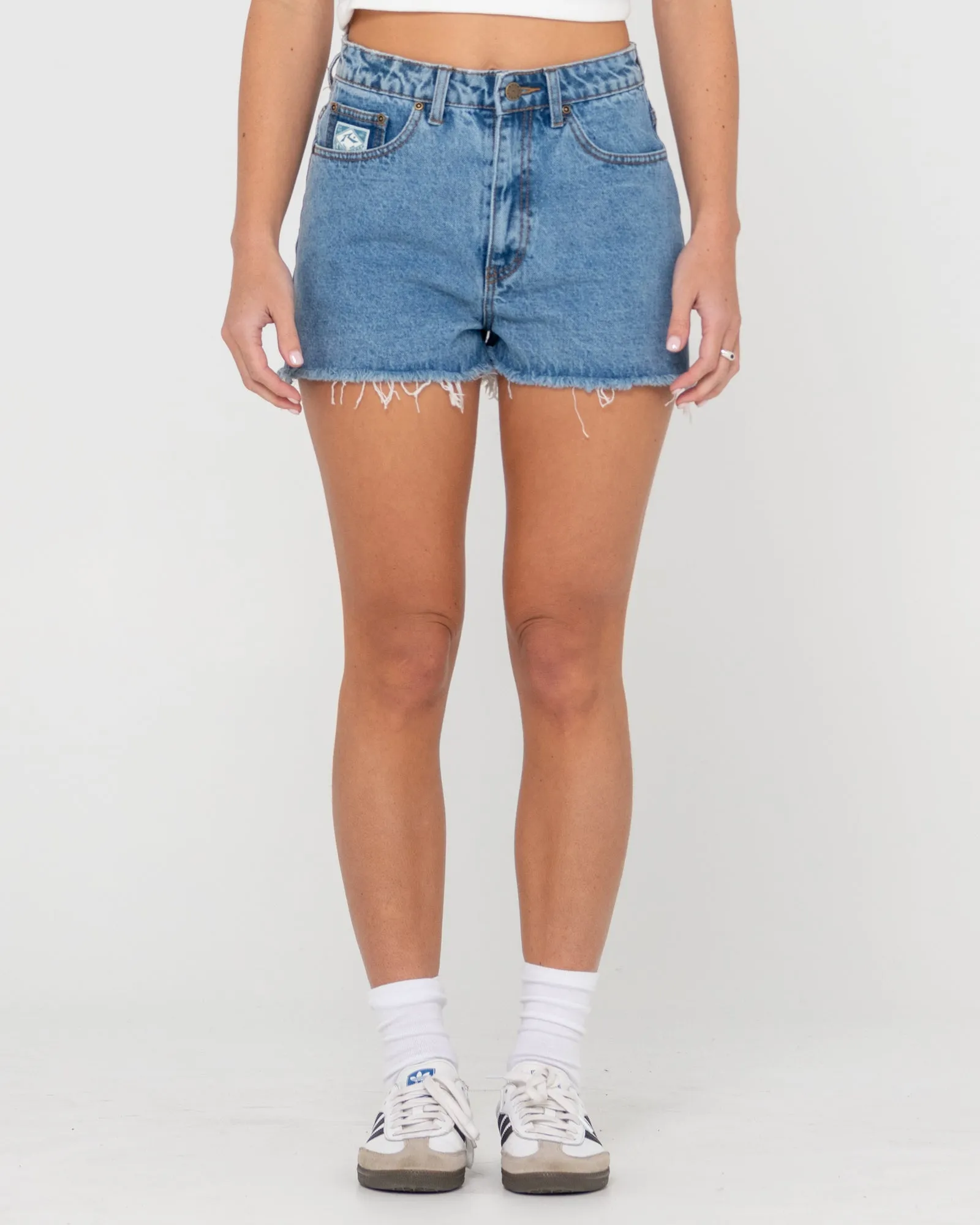 Penny Kick Flare Denim Short sold by Rusty