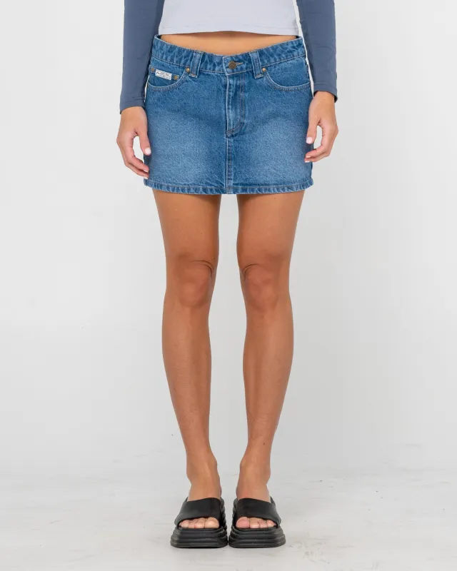 Mavericks Low Rise Denim Mini Skirt made by Rusty