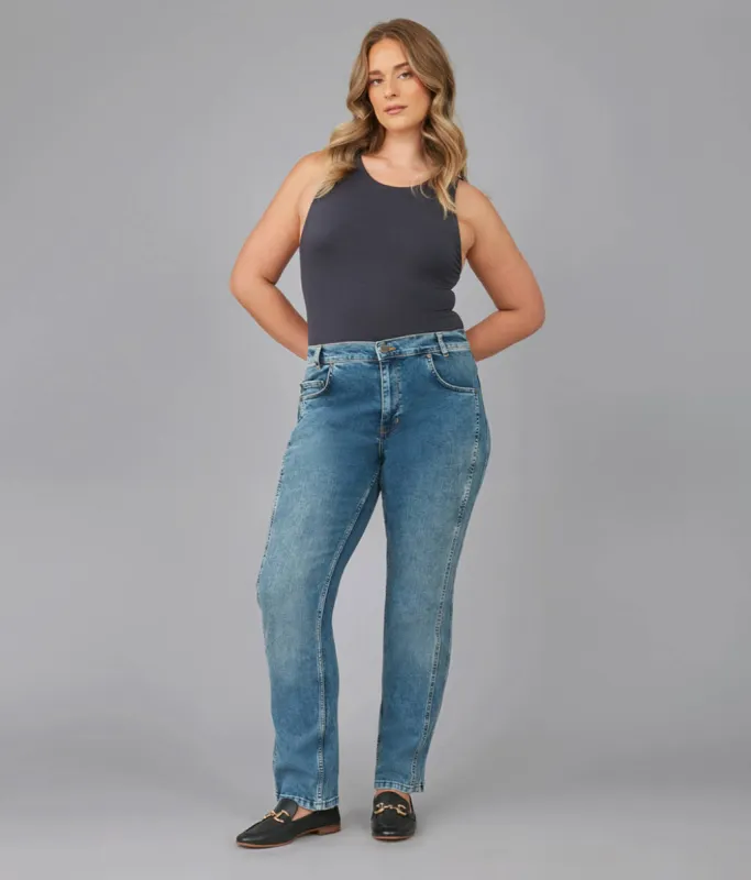 Lola Jeans JASPER-DIS Mid Rise Straight Leg Jeans (Plus Size) sold by RW&CO.