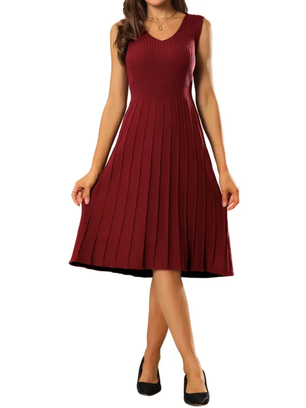 Hobemty- V Neck Knit Pleated Midi Dress sold by RW&CO.