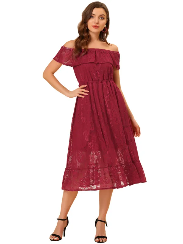 Allegra K- Off Shoulder Floral Lace Midi Dress sold by RW&CO.