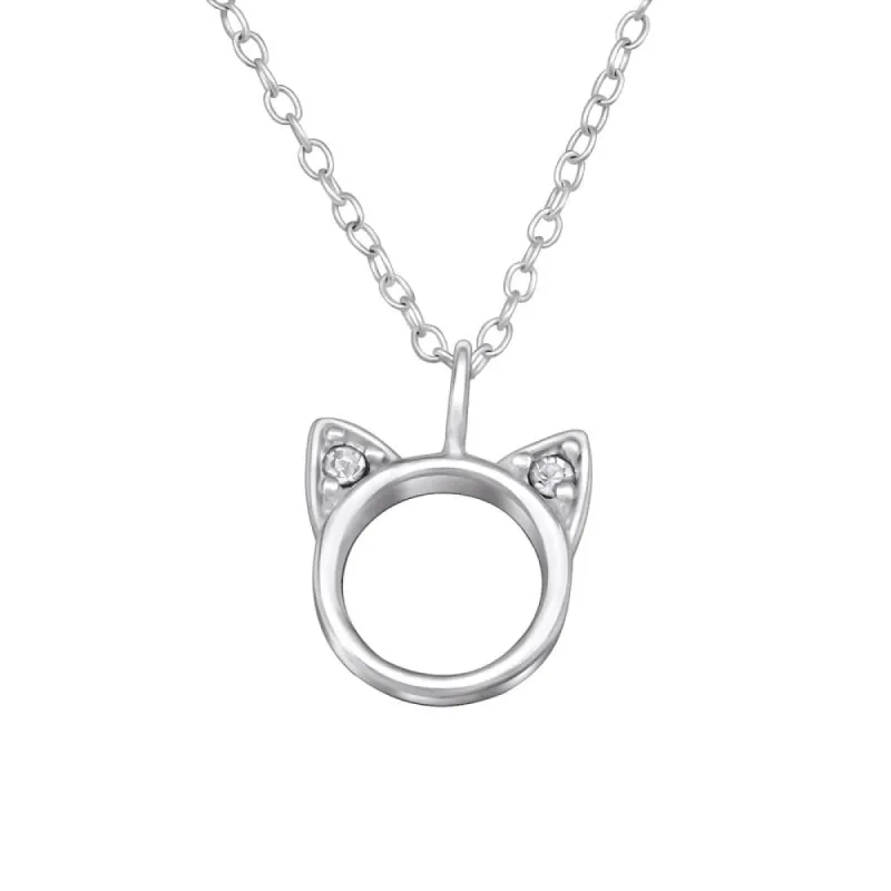 Sterling Silver Dainty Openwork Circle Cat Pendant Necklace with Cubic Zirconia - Ag Sterling sold by RW&CO.