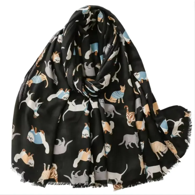 Black Summer Scarf with Happy Cats - Don't AsK sold by RW&CO.
