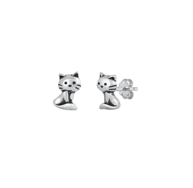 Ag Sterling - Sterling Silver Cute Cat Stud Earrings sold by RW&CO.