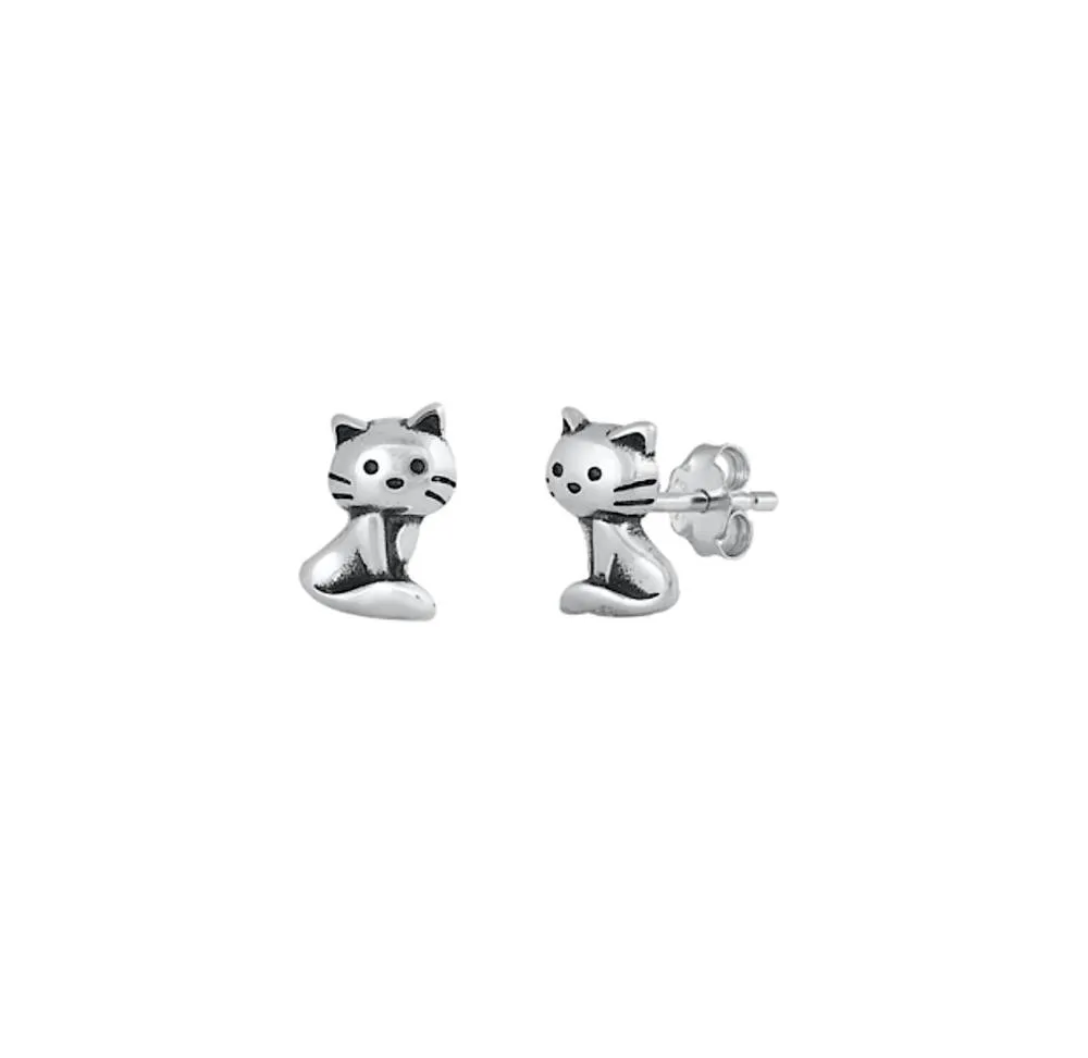 Ag Sterling - Sterling Silver Cute Cat Stud Earrings sold by RW&CO.