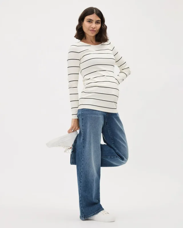 Medium-Wash Wide-Leg Jeans - Thyme Maternity sold by RW&CO.