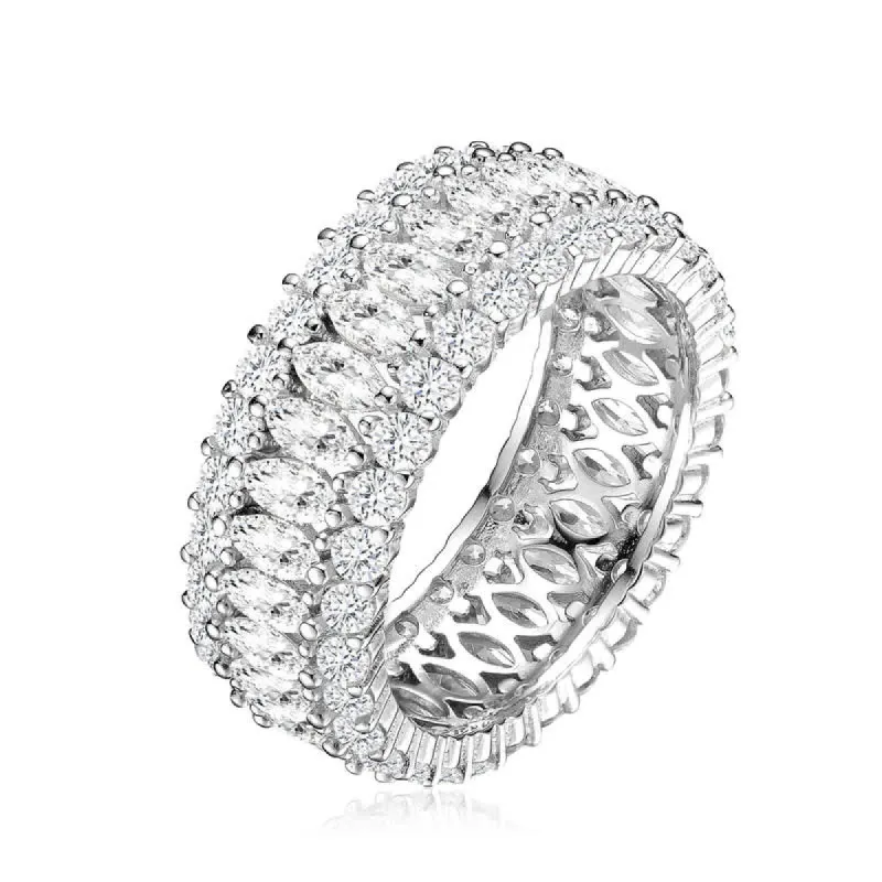 Genevive Sterling Silver White Gold Plated with Clear Round and Marquise Cubic Zirconia Eternity Ring sold by RW&CO.