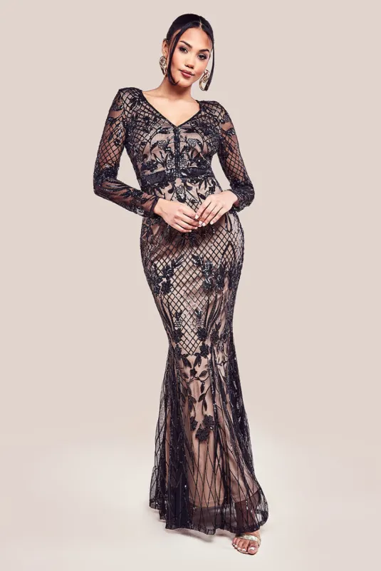 Goddiva - Full Sleeve Sequin Evening Dress sold by RW&CO.