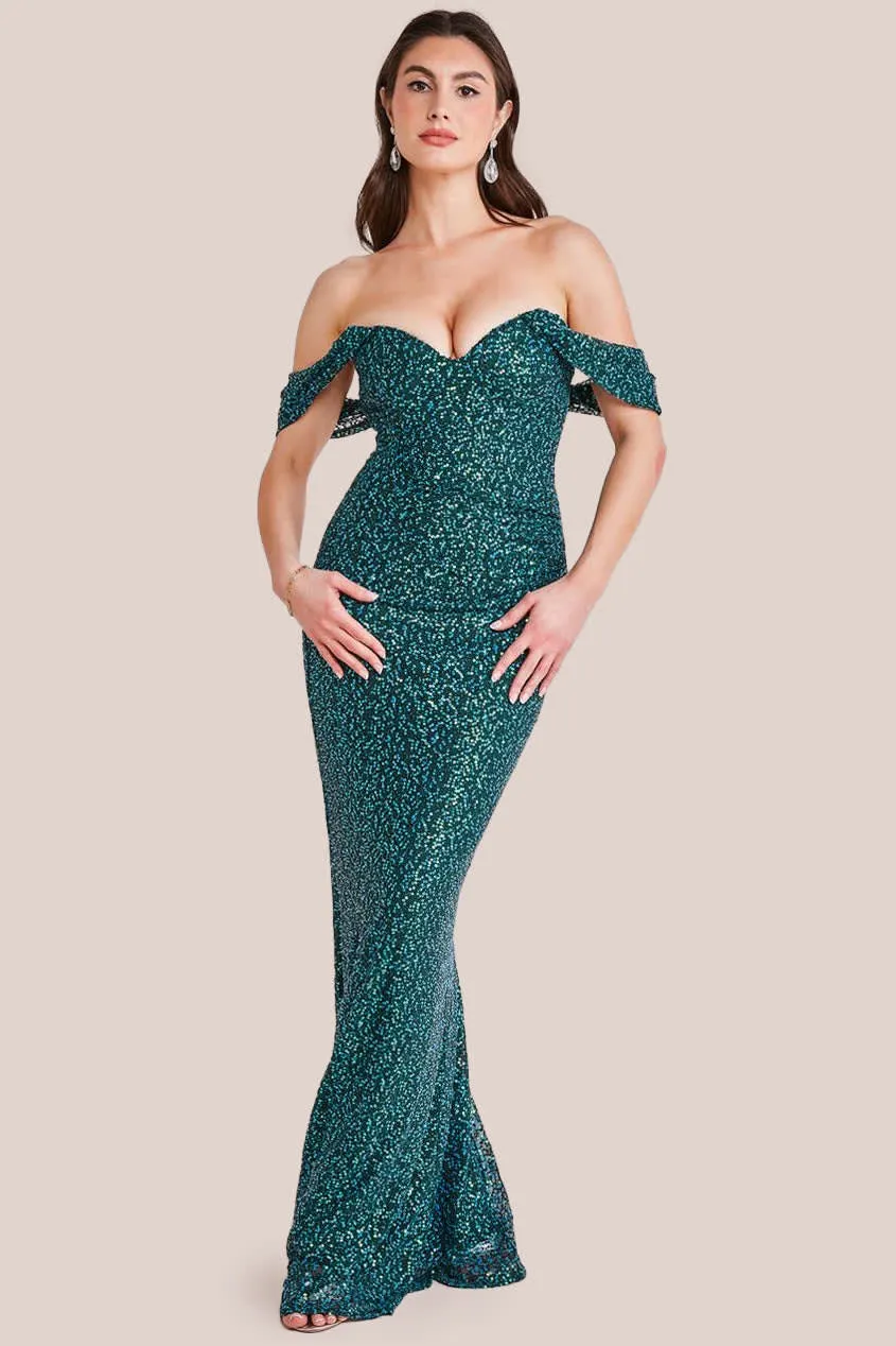 Goddiva - Off The Shoulder Sequin Wing Maxi sold by RW&CO.