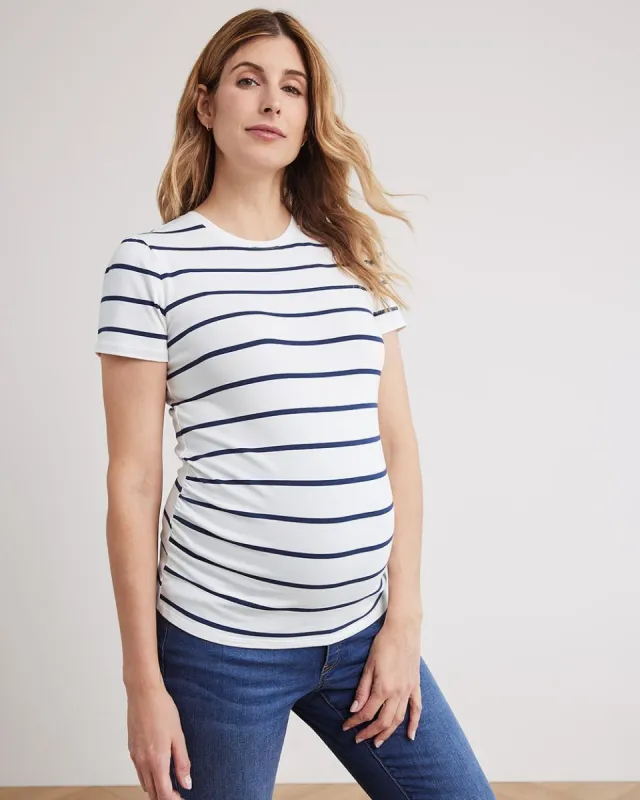 Organic Cotton Crew-Neck T-Shirt with Stripes - Thyme Maternity sold by RW&CO.