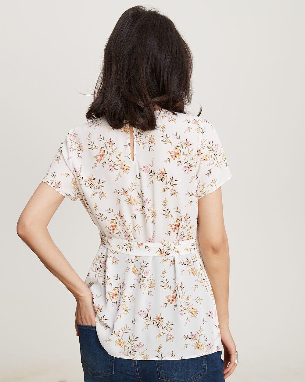 Silky Crepe V-Neck Short Sleeve Blouse with Sash - Thyme Maternity sold by RW&CO. product image thumbnail 3