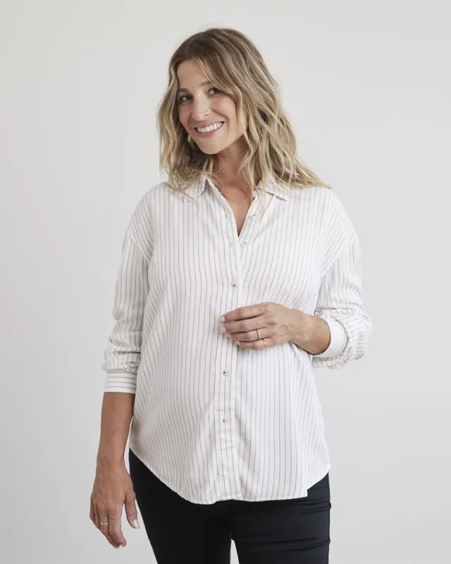 Striped Long-Sleeve Buttoned-Down Blouse - Thyme Maternity sold by RW&CO.