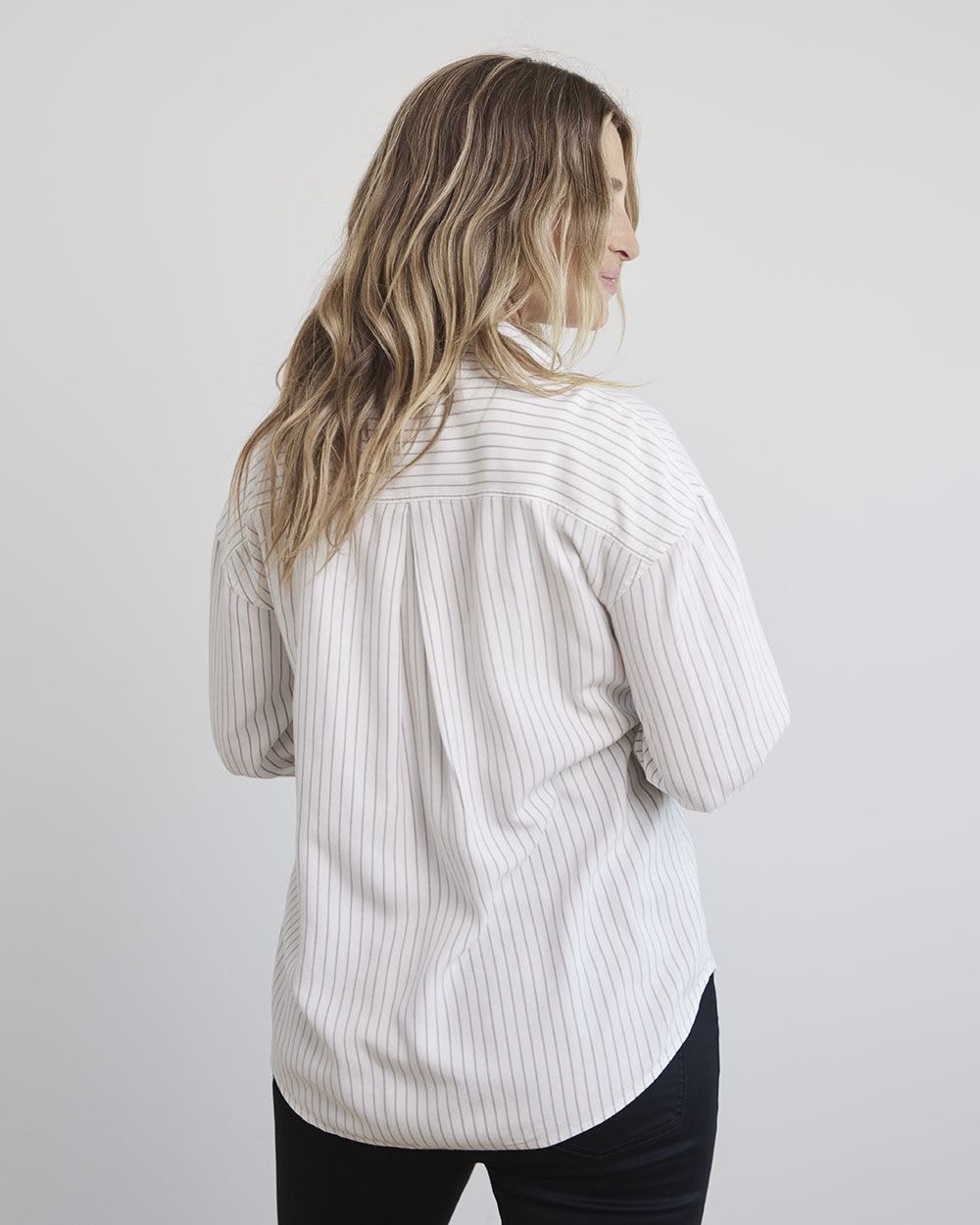 Striped Long-Sleeve Buttoned-Down Blouse - Thyme Maternity sold by RW&CO. product image thumbnail 3