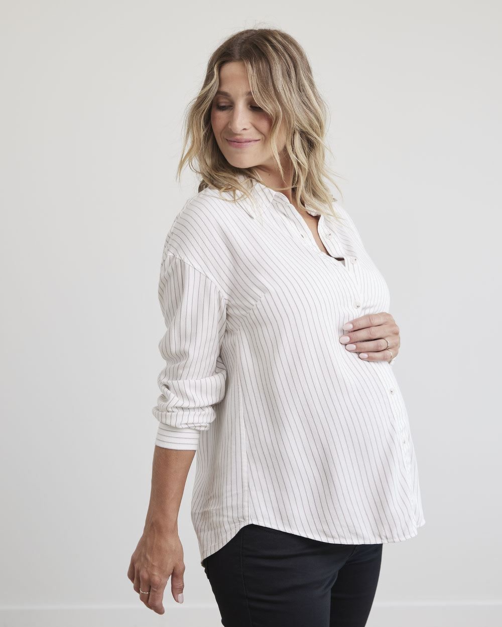 Striped Long-Sleeve Buttoned-Down Blouse - Thyme Maternity sold by RW&CO. product image thumbnail 4