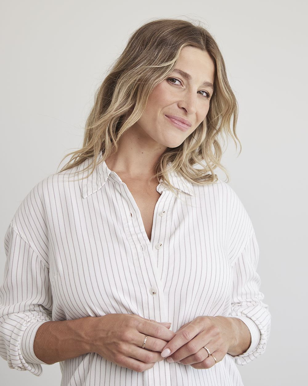 Striped Long-Sleeve Buttoned-Down Blouse - Thyme Maternity sold by RW&CO. product image thumbnail 5