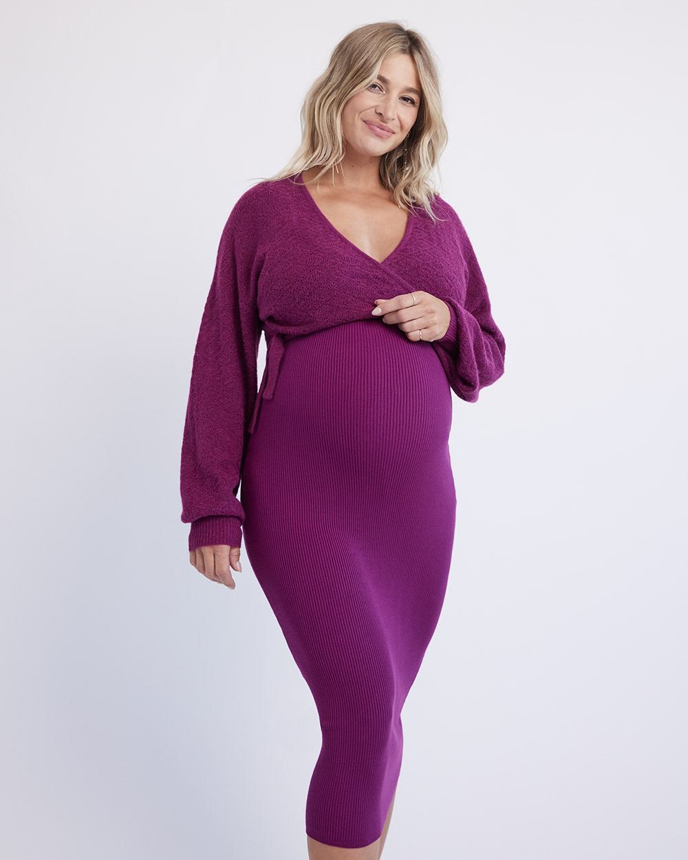 Ribbed Bodycon Dress and Cardigan - Thyme Maternity sold by RW&CO.