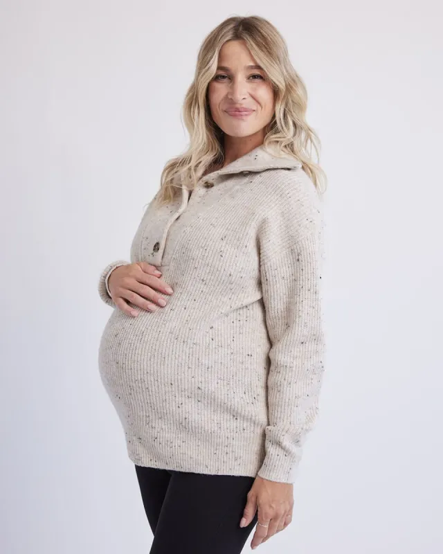High-Neck with Buttons Nursing Pullover - Thyme Maternity sold by RW&CO.
