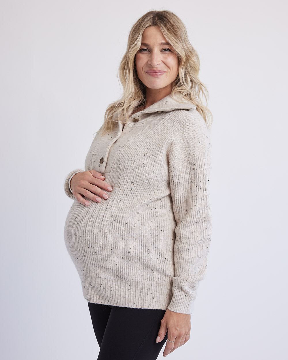 High-Neck with Buttons Nursing Pullover - Thyme Maternity sold by RW&CO.