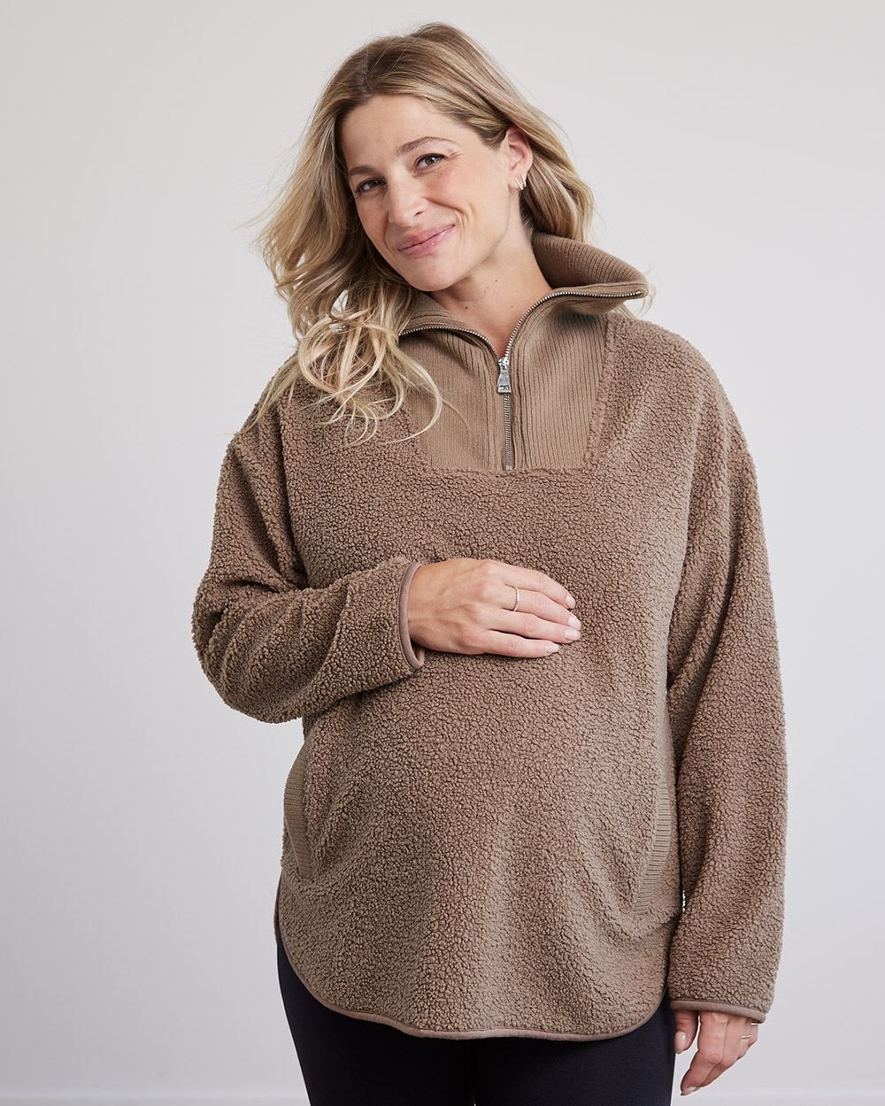 High-Neck with Half-Zip Sherpa Pullover - Thyme Maternity sold by RW&CO.
