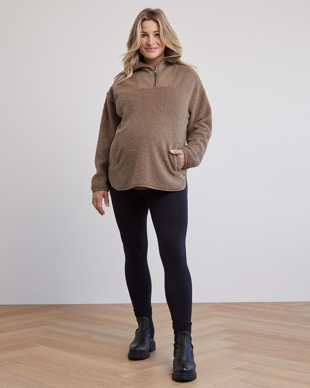 High-Neck with Half-Zip Sherpa Pullover - Thyme Maternity sold by RW&CO. product image thumbnail 2