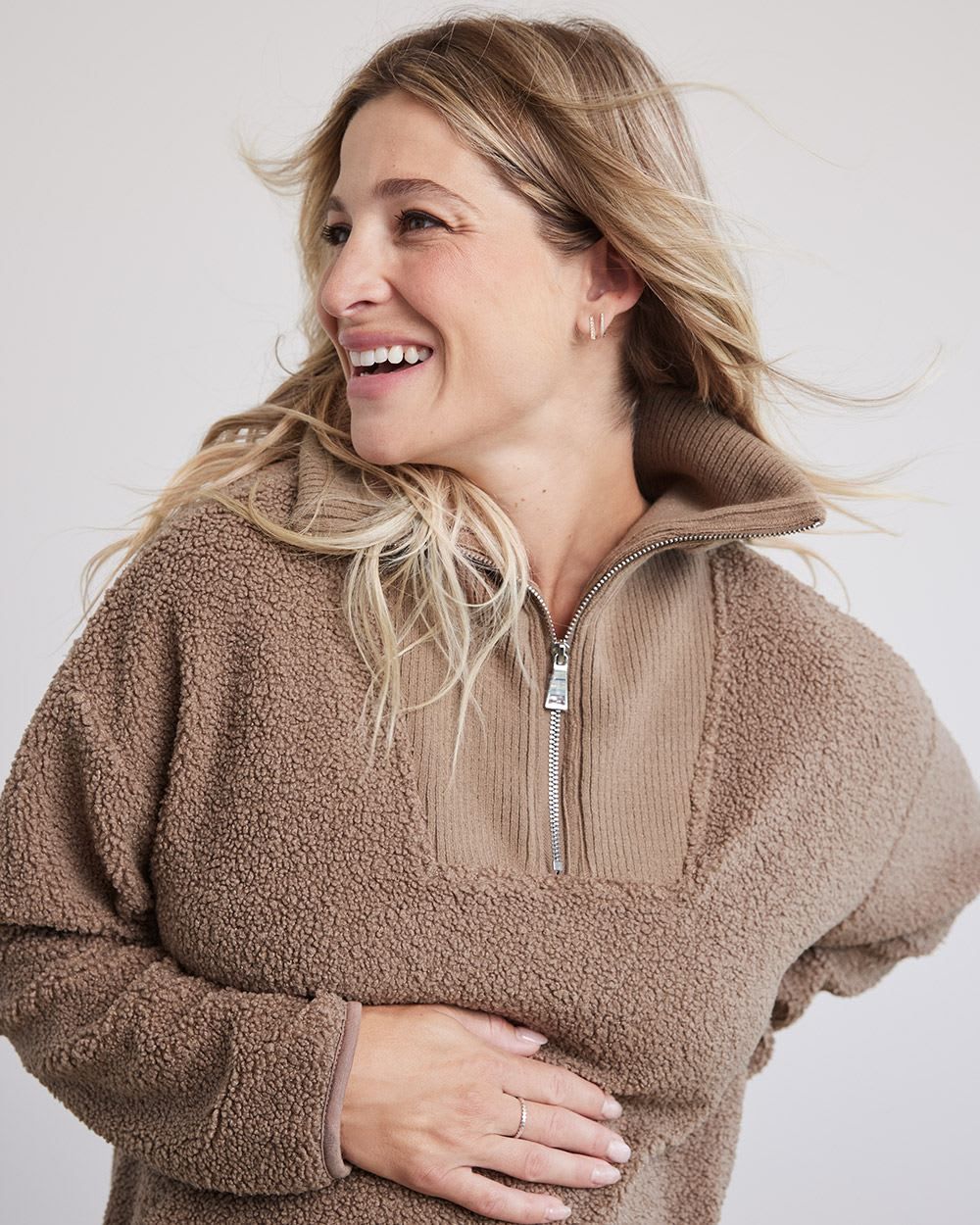 High-Neck with Half-Zip Sherpa Pullover - Thyme Maternity sold by RW&CO. product image thumbnail 4