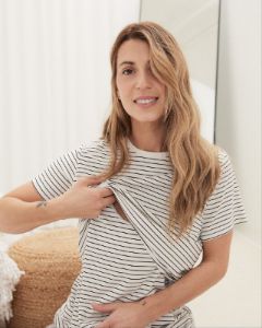 Striped Short-Sleeve Nursing Tee - Thyme Maternity sold by RW&CO.