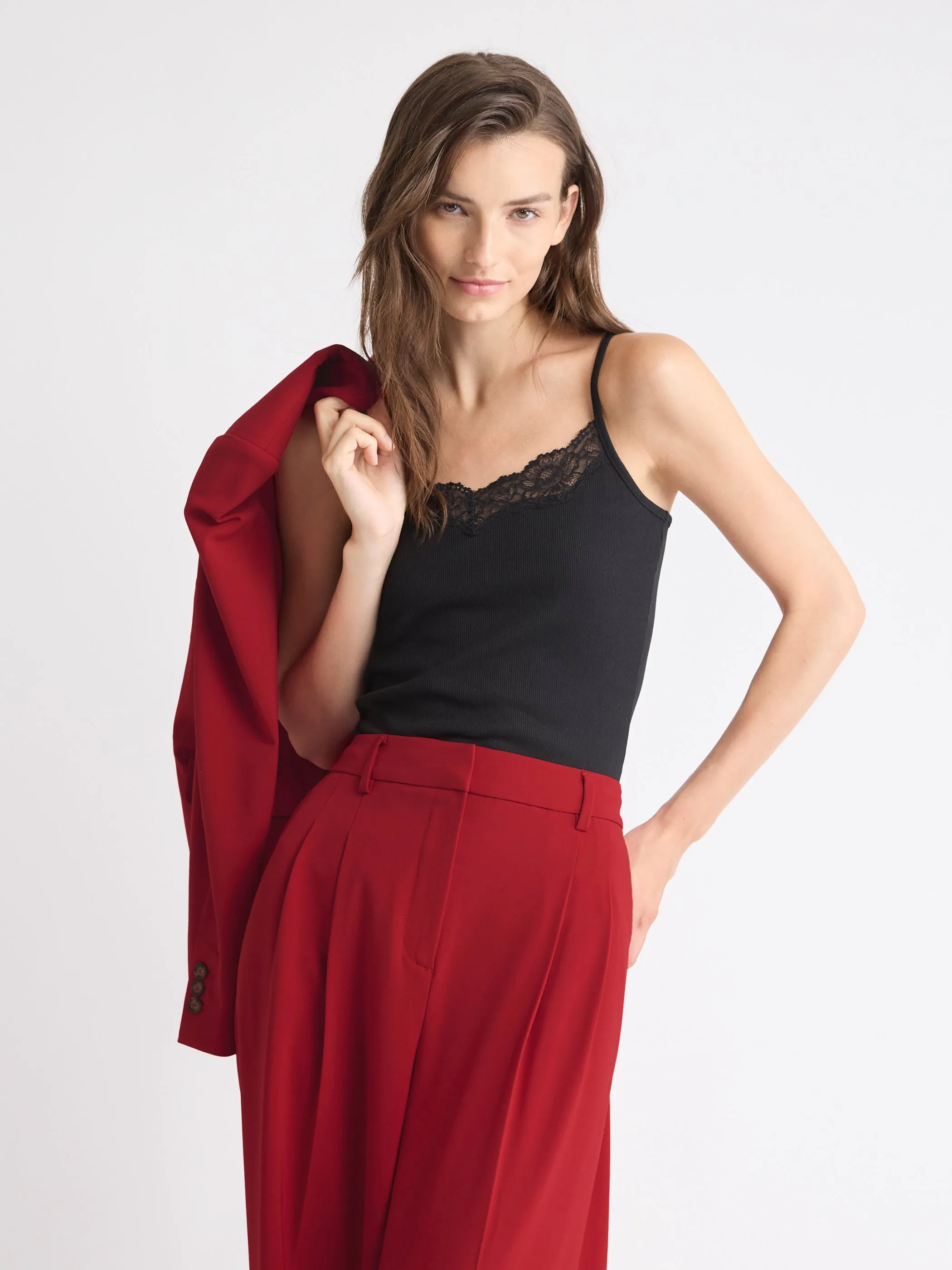 V-Neck Ribbed Cami with Lace Insert sold by RW&CO.