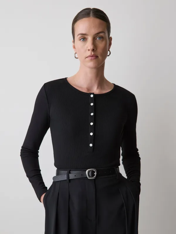 Long-Sleeve Henley Ribbed Top sold by RW&CO.
