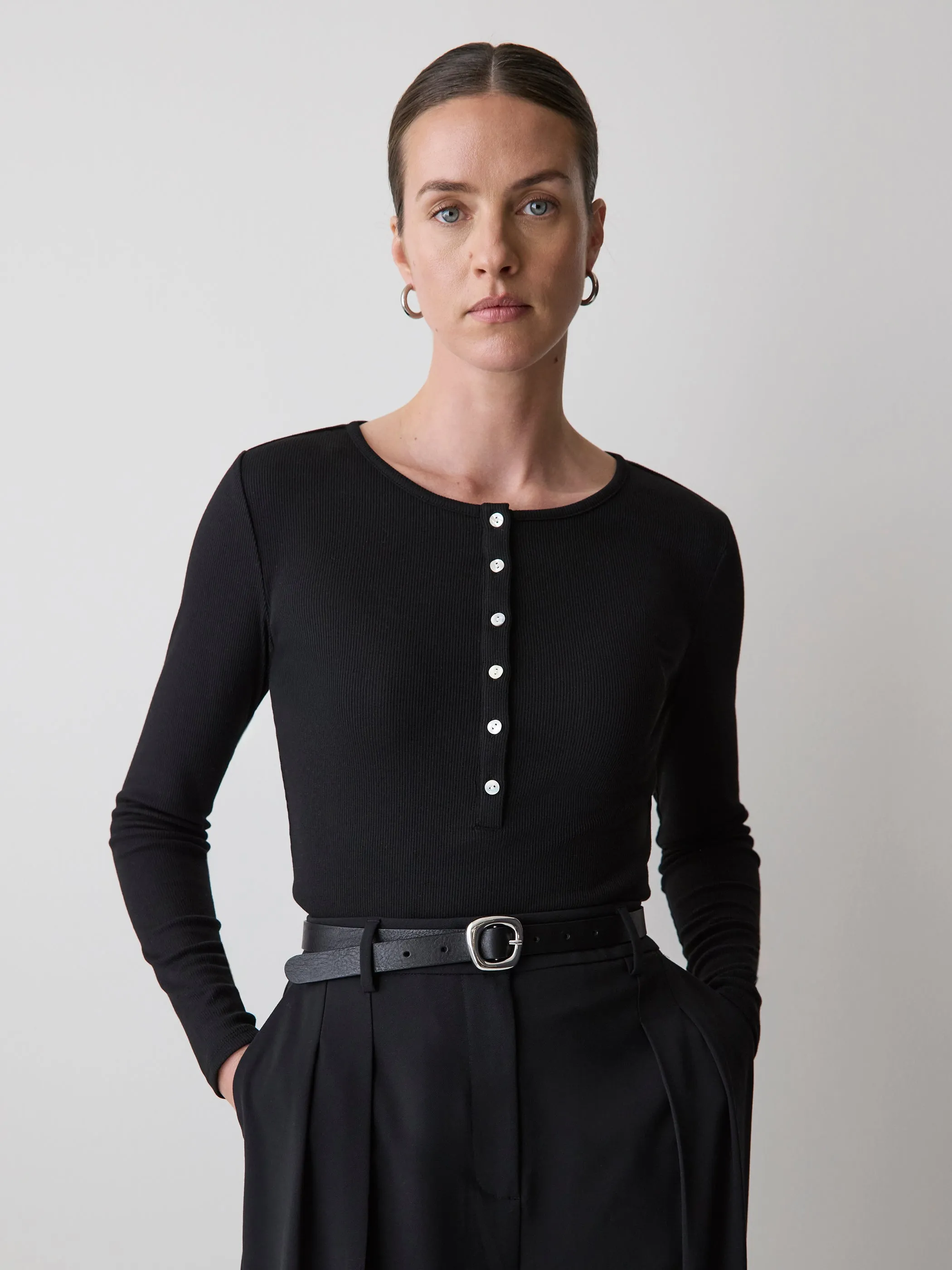 Long-Sleeve Henley Ribbed Top sold by RW&CO.