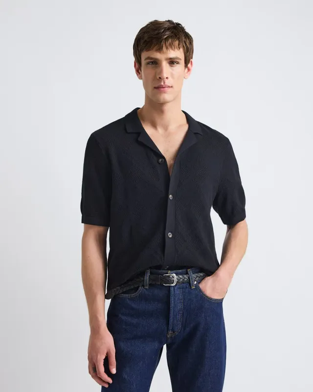 Short-Sleeve Buttoned-Down Argyle Sweater with Camp Collar made by RW&CO.