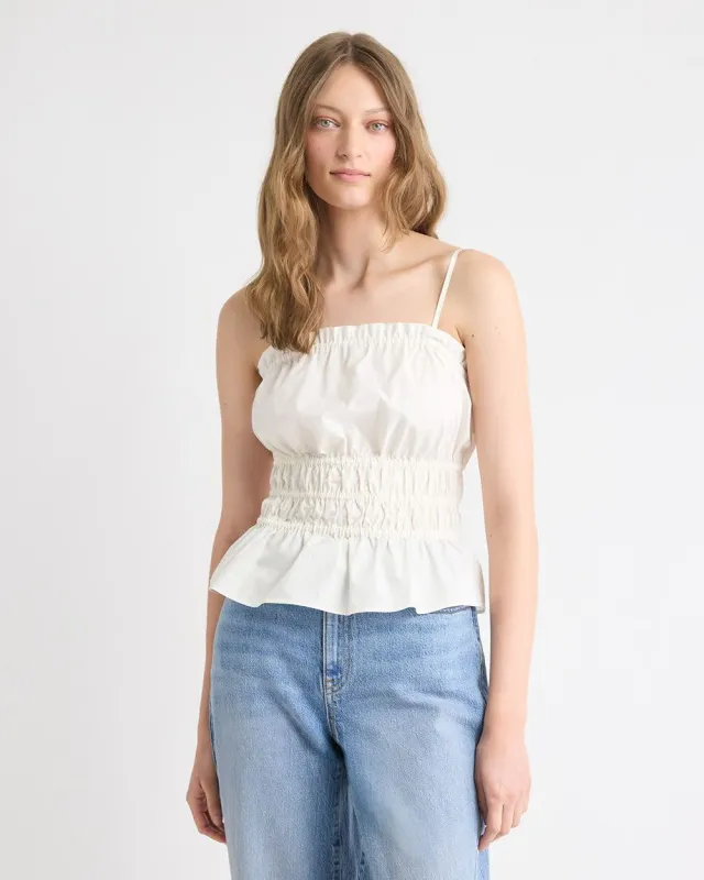 Sleeveless Square-Neck Smocked Poplin Blouse sold by RW&CO.