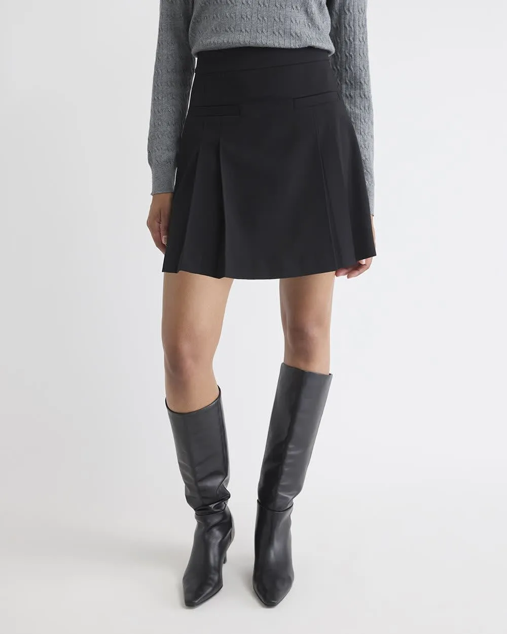 Ultra High-Rise Pleated Twill Mini Skirt sold by RW&CO.