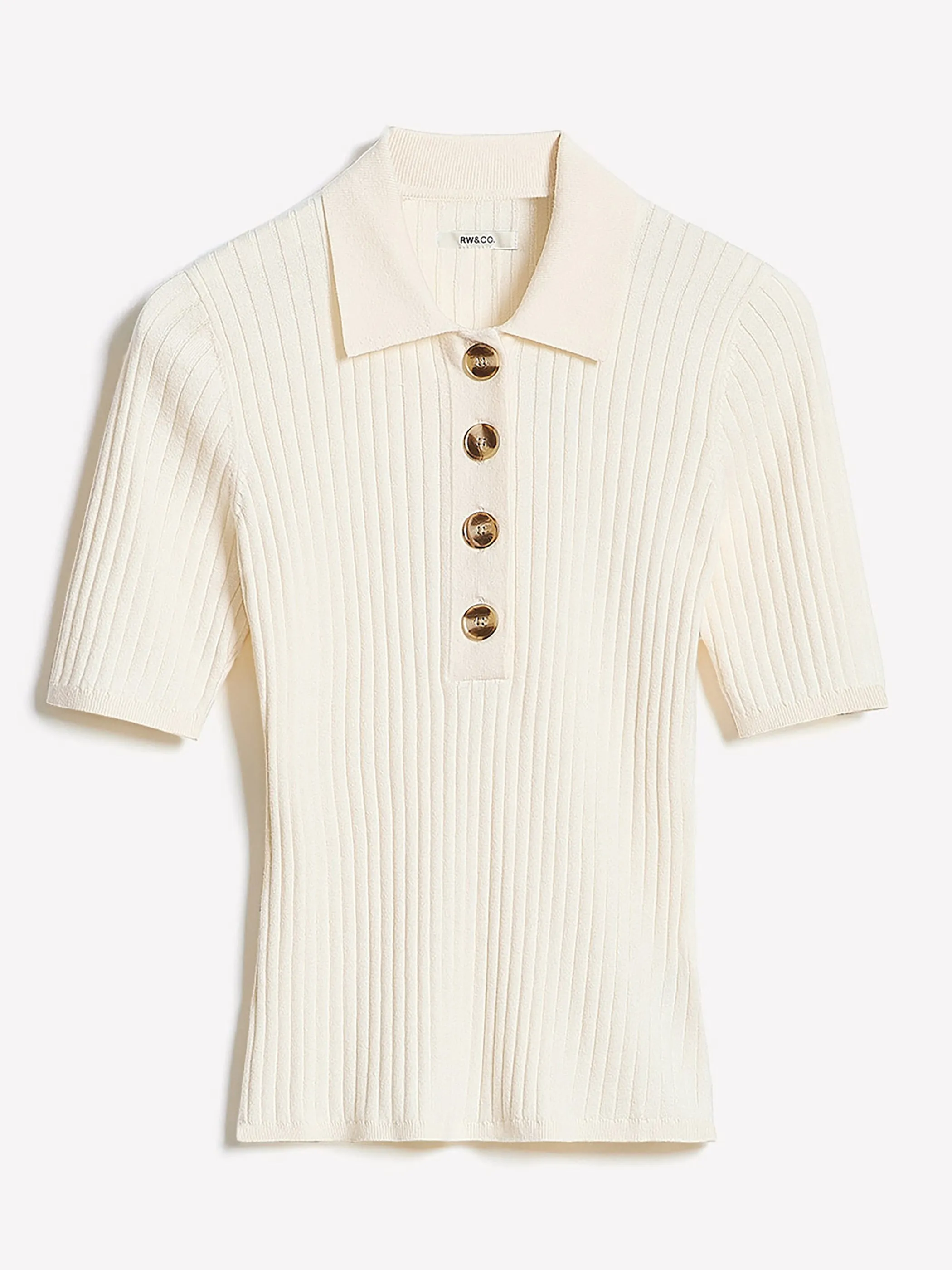 Elbow-Sleeve Ribbed Polo Sweater sold by RW&CO. product image thumbnail 4