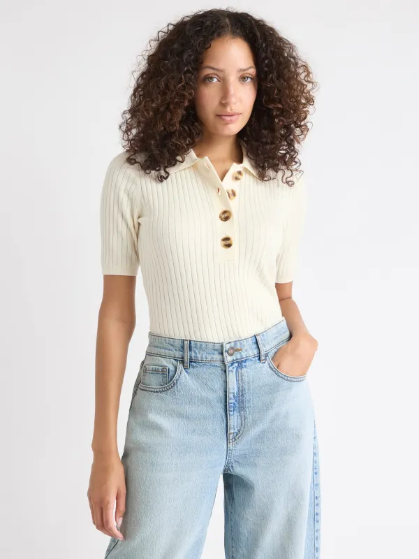 Elbow-Sleeve Ribbed Polo Sweater sold by RW&CO.