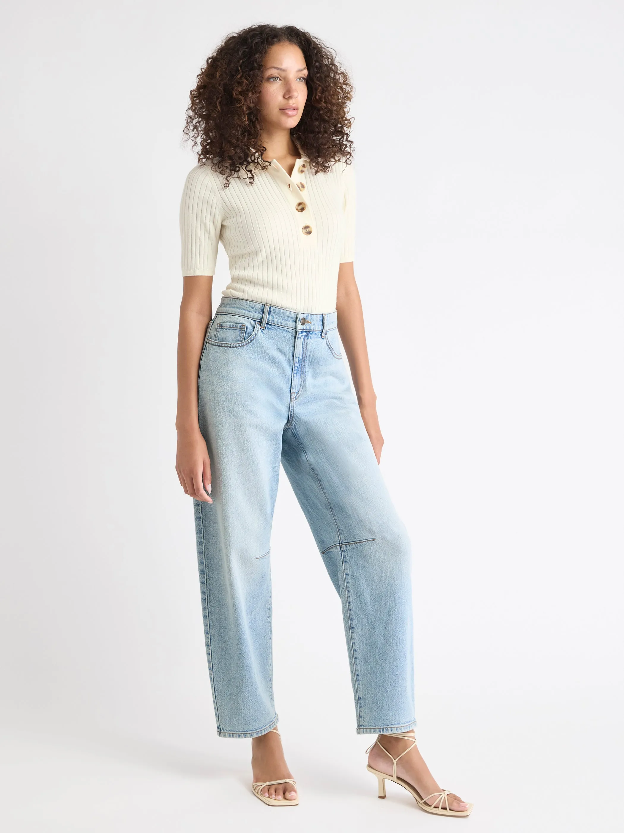 Elbow-Sleeve Ribbed Polo Sweater sold by RW&CO. product image thumbnail 2