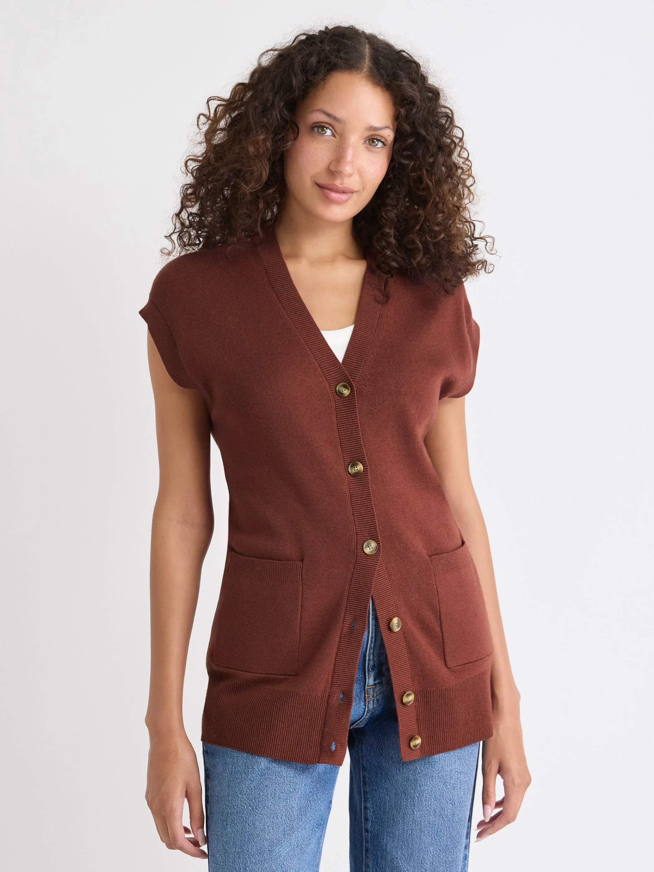 Long Buttoned-Down Sweater Vest sold by RW&CO. product image thumbnail 4