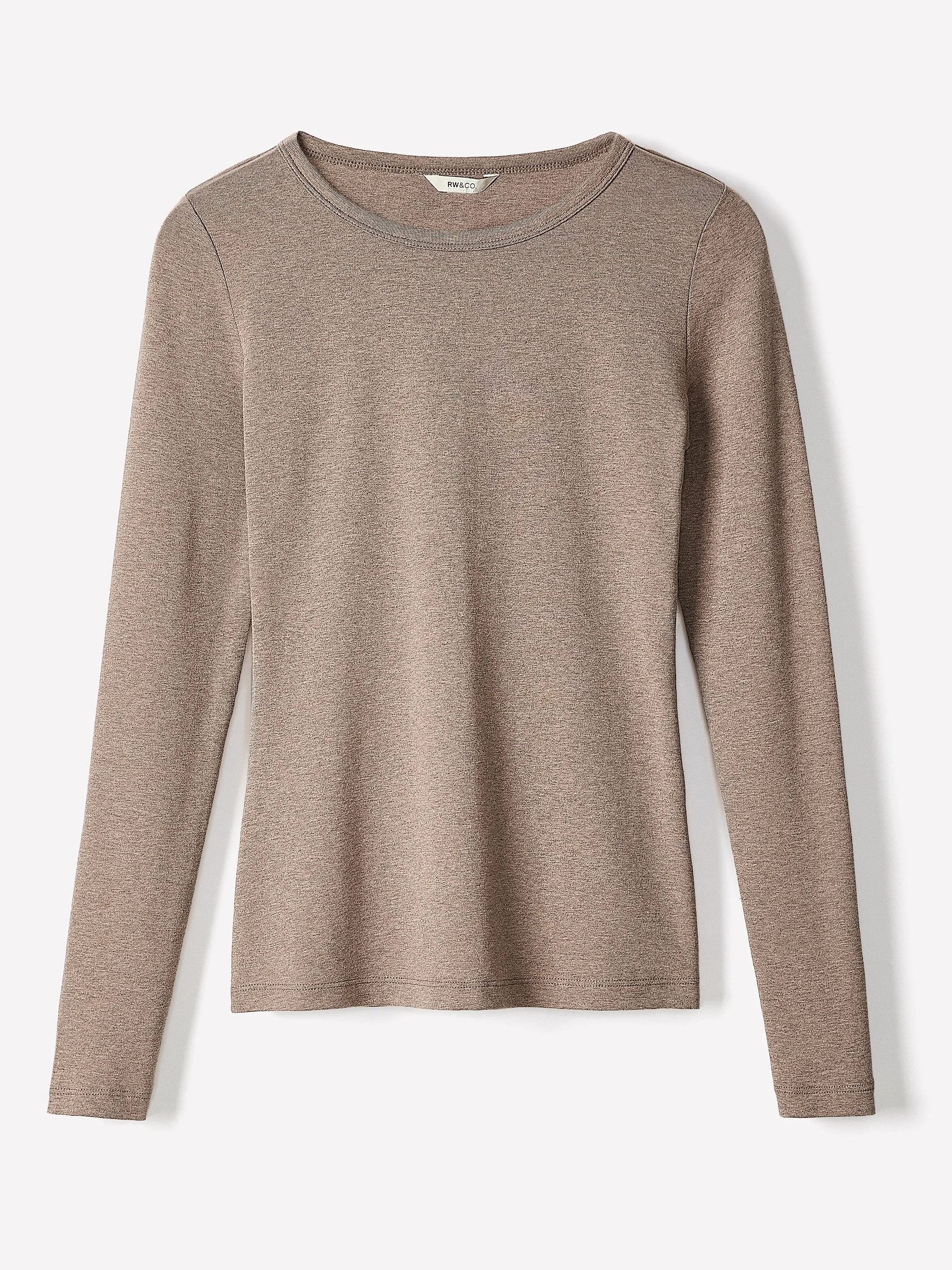 Luxe Knit Long-Sleeve Crew-Neck Fitted Ribbed Tee sold by RW&CO. product image thumbnail 5