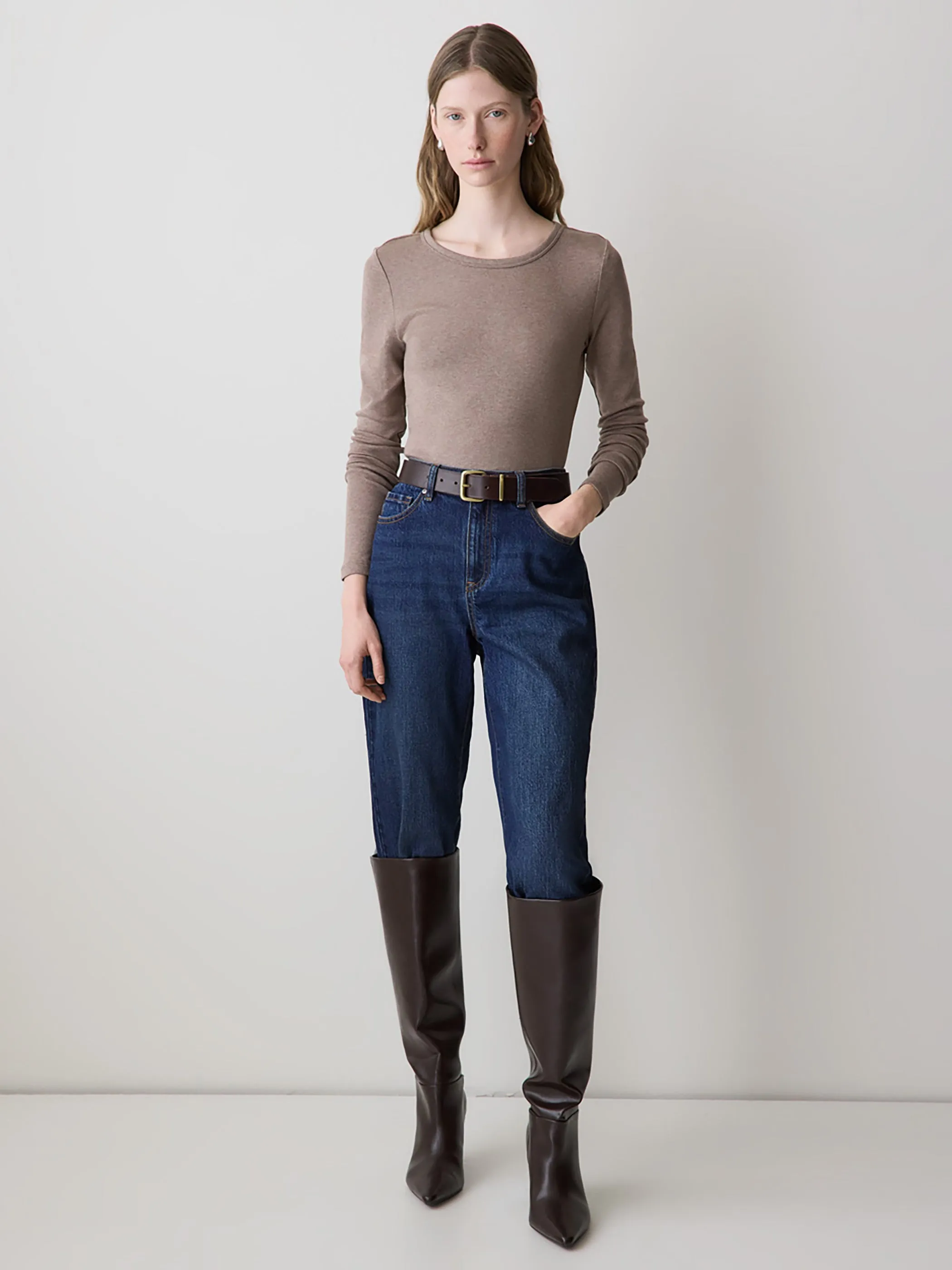 Luxe Knit Long-Sleeve Crew-Neck Fitted Ribbed Tee sold by RW&CO. product image thumbnail 2