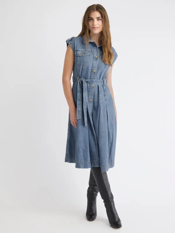 Extended-Sleeve Denim Midi Dress sold by RW&CO.