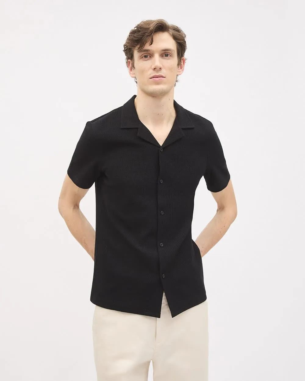 Slim Fit Short-Sleeve Knit Shirt with Camp Collar sold by RW&CO. product image thumbnail 5