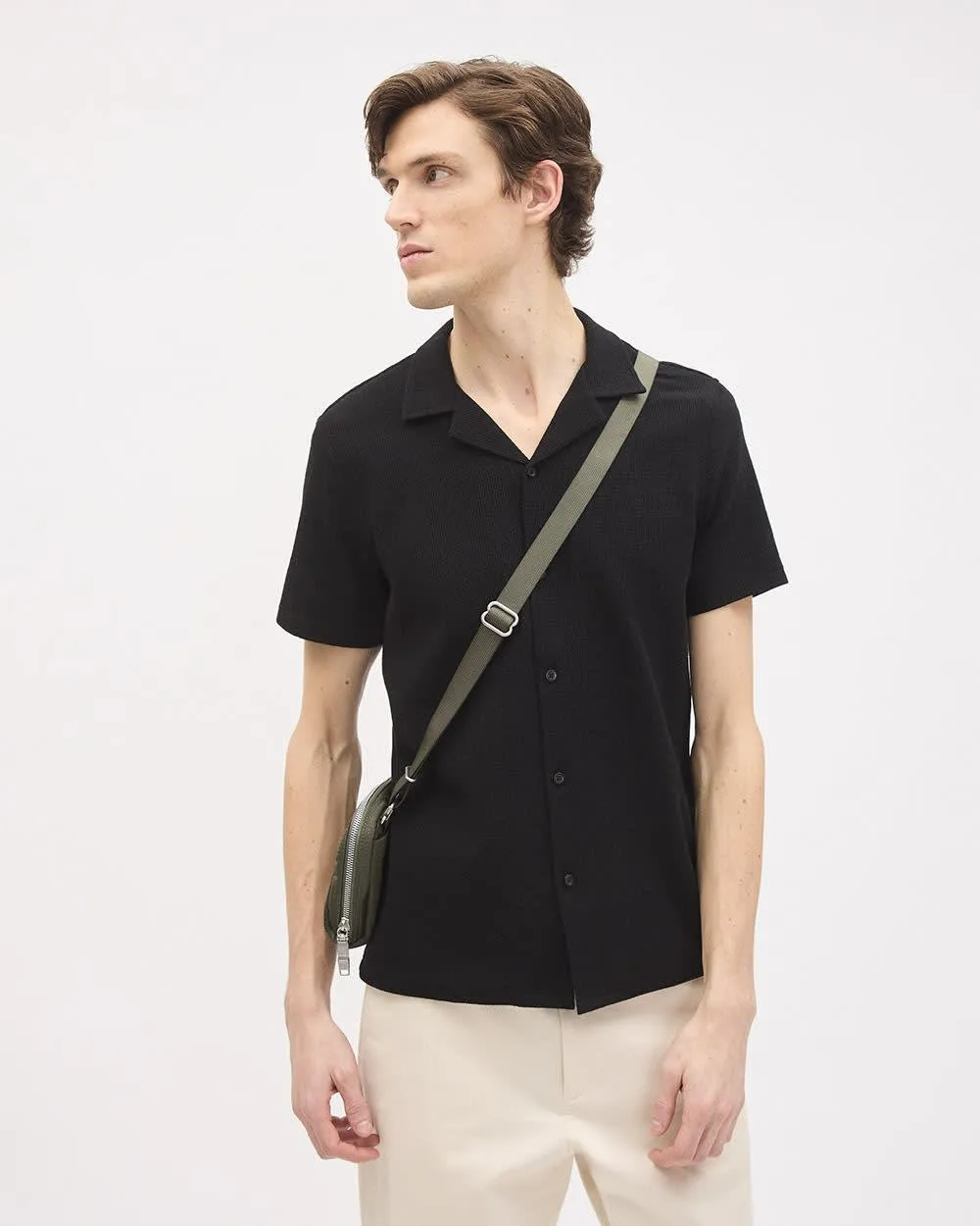Slim Fit Short-Sleeve Knit Shirt with Camp Collar sold by RW&CO.