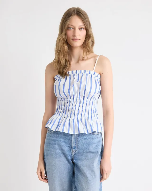 Striped Sleeveless Square-Neck Smocked Poplin Blouse sold by RW&CO.